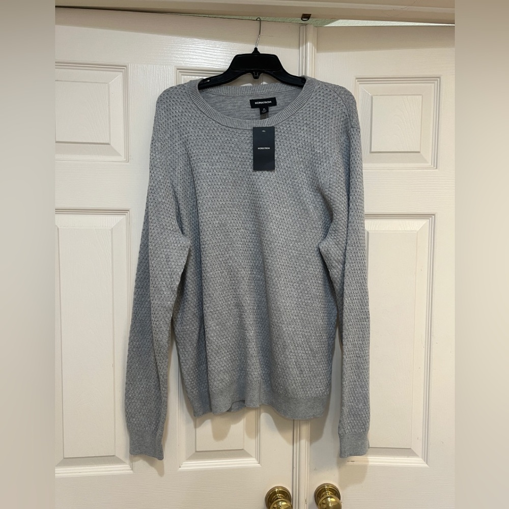 NORDSTROM Popcorn Stitch Cotton Crewneck Classic Sweater In Grey Heather XL
